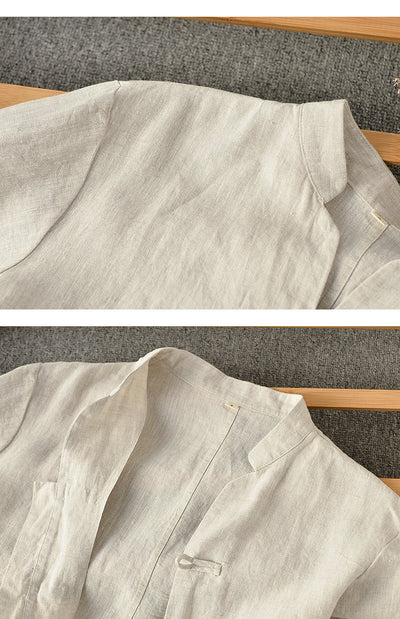 Camisa de Lino Estilo Chino Suelta para Hombre - Image 26
