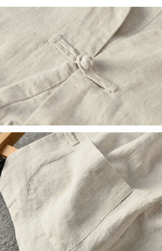 Camisa de Lino Estilo Chino Suelta para Hombre - Image 29
