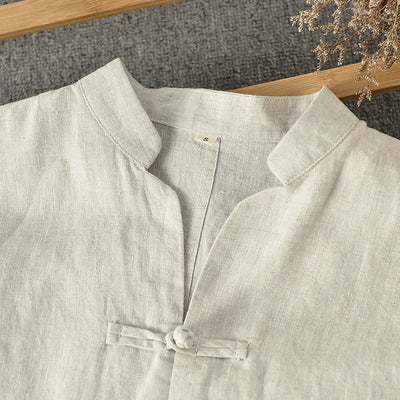 Camisa de Lino Estilo Chino Suelta para Hombre - Image 32