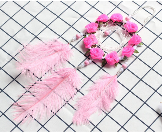 Atrapasueños con Plumas de Avestruz Rosa - Carillón Decorativo para Habitación - Image 24