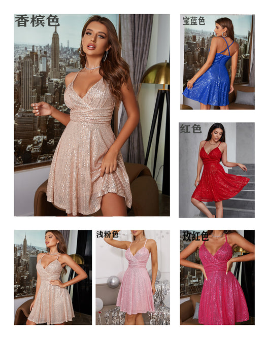 Vestido de Lentejuelas con Cortes Cruzados - Elegancia Vacacional para Mujer - Image 35