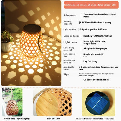 Lámpara Solar Colgante Decorativa Tejido Bambú - Luz LED Impermeable Alta Luminosidad - Image 7
