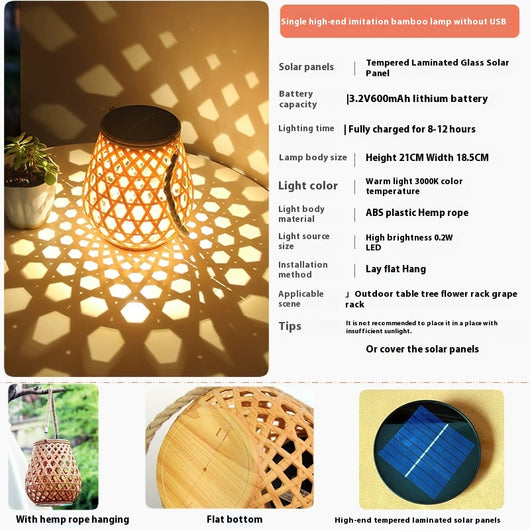 Lámpara Solar Colgante Decorativa Tejido Bambú - Luz LED Impermeable Alta Luminosidad - Image 7