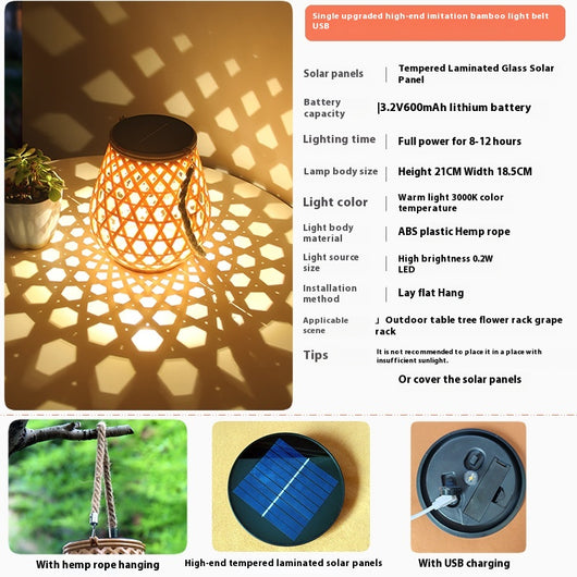 Lámpara Solar Colgante Decorativa Tejido Bambú - Luz LED Impermeable Alta Luminosidad - Image 9
