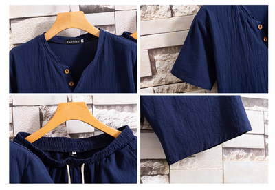 Set de Dos Camisetas de Algodón y Lino para Hombre - Colores Sólidos - Image 10