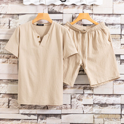 Set de Dos Camisetas de Algodón y Lino para Hombre - Colores Sólidos - Image 15