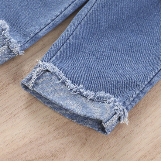 Conjunto Infantil: Top Escotado y Pantalón Denim de Color Sólido - Image 13
