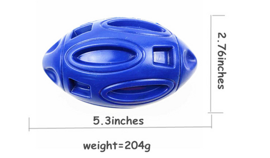 Orange rubber dog toy shaped like a rugby ball with hollowed-out sections, designed for wear-resistant chewing. - Image 12