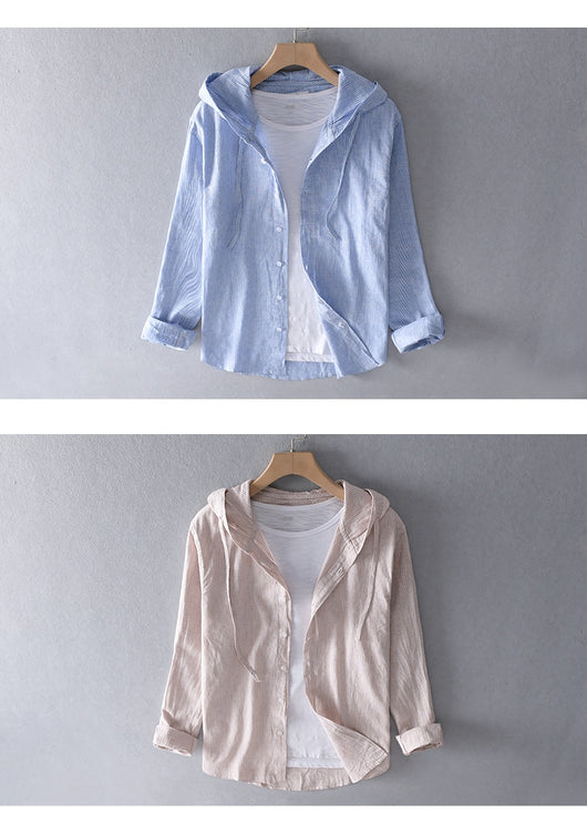 Camisa Casual con Capucha de Algodón y Lino para Hombre - Image 28