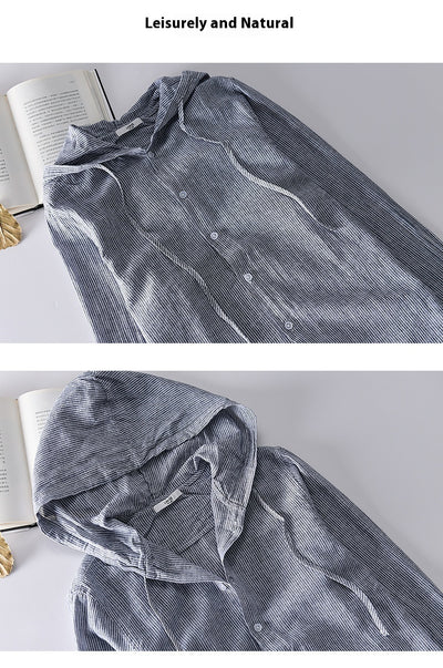 Camisa Casual con Capucha de Algodón y Lino para Hombre - Image 29