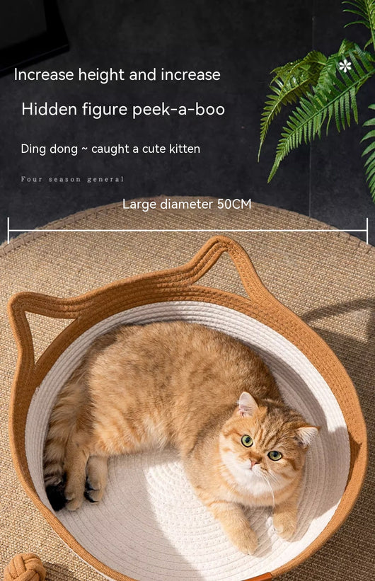 Cama Tejida para Gatos - Nido de Ratán y Lino Transpirable Cuatro Estaciones - Image 22