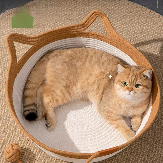 Cama Tejida para Gatos - Nido de Ratán y Lino Transpirable Cuatro Estaciones - Image 23
