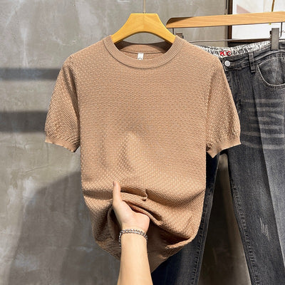 Camiseta Básica Entallada de Color Sólido para Hombre - Image 14