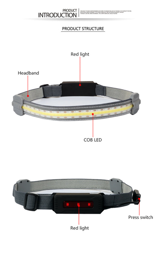 Linterna Frontal LED COB Recargable USB con Luz Roja de Advertencia - 3 Modos - Image 9