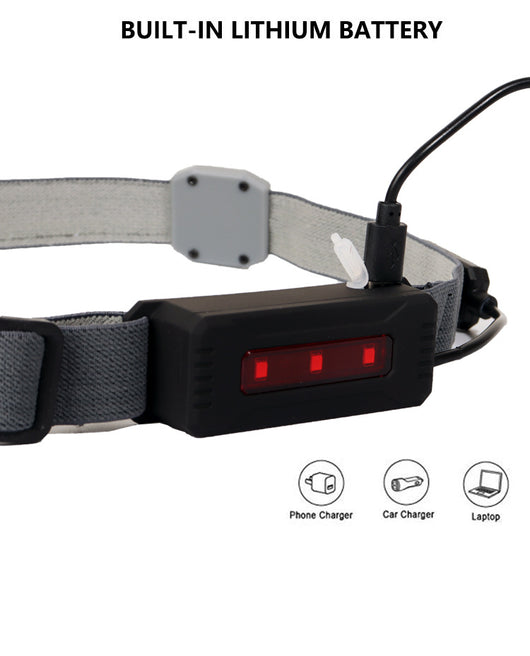 Linterna Frontal LED COB Recargable USB con Luz Roja de Advertencia - 3 Modos - Image 12