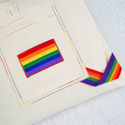 Bolsa de Lona Arcoíris LGBT con Bordado - Bolso de Hombro Grande Beige - Image 9