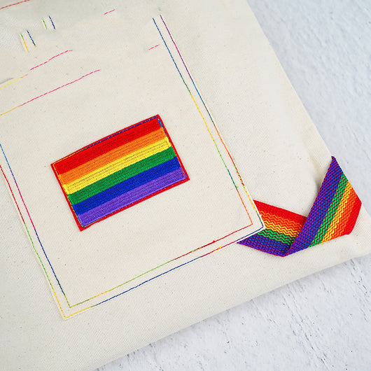 Bolsa de Lona Arcoíris LGBT con Bordado - Bolso de Hombro Grande Beige - Image 9