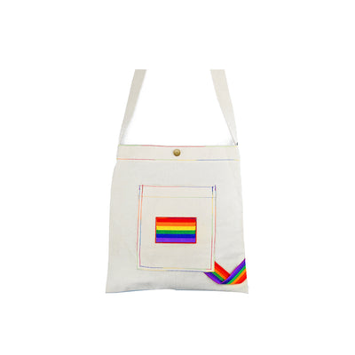 Bolsa de Lona Arcoíris LGBT con Bordado - Bolso de Hombro Grande Beige - Image 12
