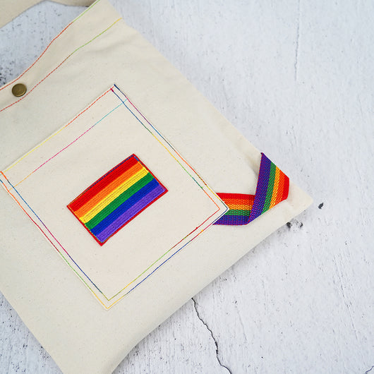 Bolsa de Lona Arcoíris LGBT con Bordado - Bolso de Hombro Grande Beige - Image 13