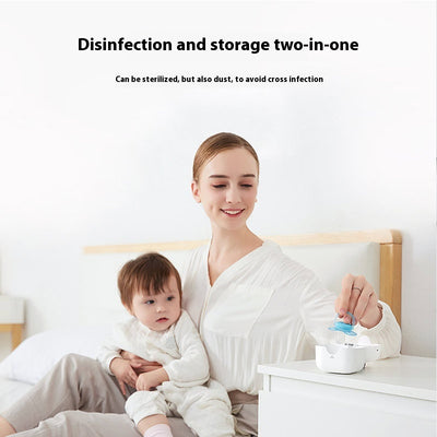 White 59 Seconds LED UV Mini Disinfection Box Pacifier Sterilizer with a grey carrying strap and ON/OFF button. - Image 14