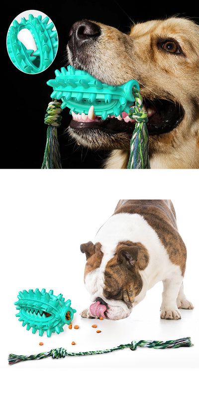 Two yellow spiky TPR dog chew toys with green and white braided rope, designed for dental cleaning. - Image 8
