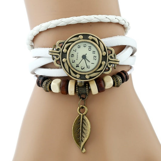 Reloj Retro de Cuero Tejido a Mano con Hoja Natural para Mujer - Image 12