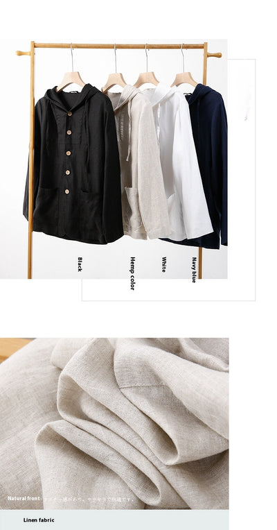 Chaqueta Lino Casual con Capucha - Suelta y Transpirable - Image 12
