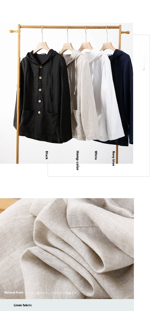 Chaqueta Lino Casual con Capucha - Suelta y Transpirable - Image 12