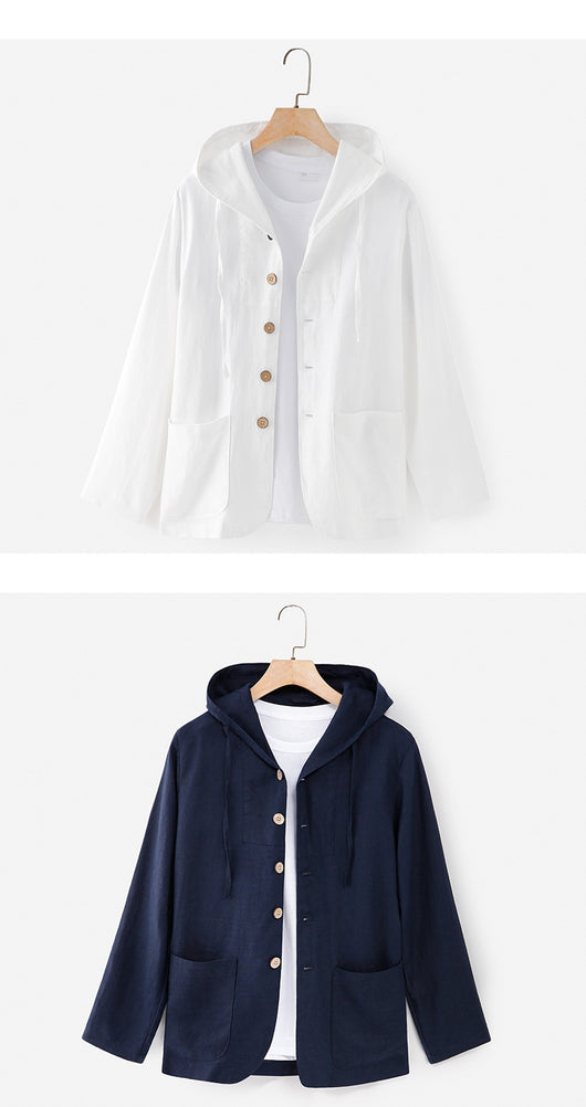 Chaqueta Lino Casual con Capucha - Suelta y Transpirable - Image 13