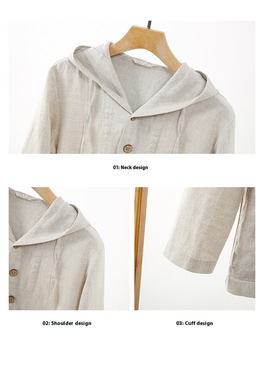 Chaqueta Lino Casual con Capucha - Suelta y Transpirable - Image 15