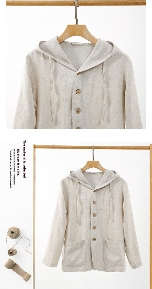 Chaqueta Lino Casual con Capucha - Suelta y Transpirable - Image 16