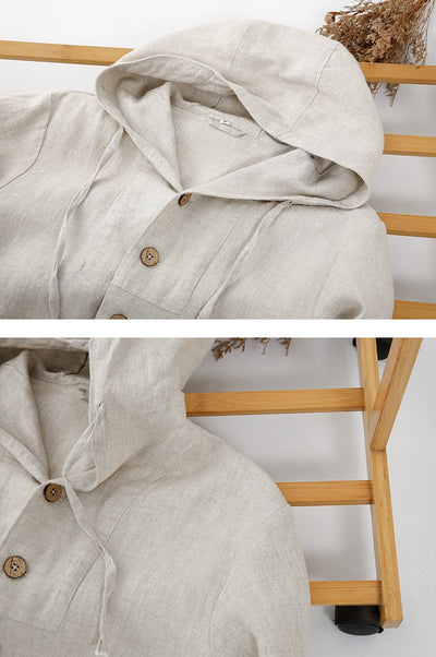 Chaqueta Lino Casual con Capucha - Suelta y Transpirable - Image 18