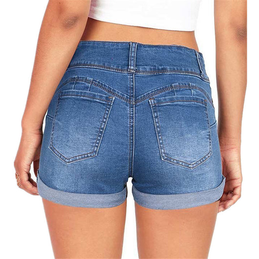 Shorts Denim Ajustados Cintura Elástica Tela Color Hot Pants Mujer - Image 31