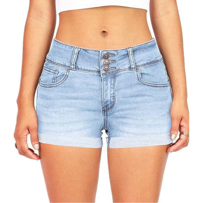 Shorts Denim Ajustados Cintura Elástica Tela Color Hot Pants Mujer - Image 34