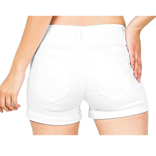 Shorts Denim Ajustados Cintura Elástica Tela Color Hot Pants Mujer - Image 38