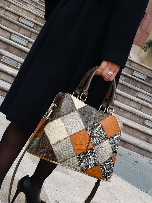 Bolso de Hombro Patchwork con Contraste de Colores - Image 11