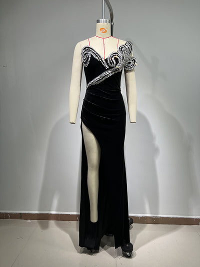 Vestido Elegante con Brillantes y Abertura Alta - Image 28