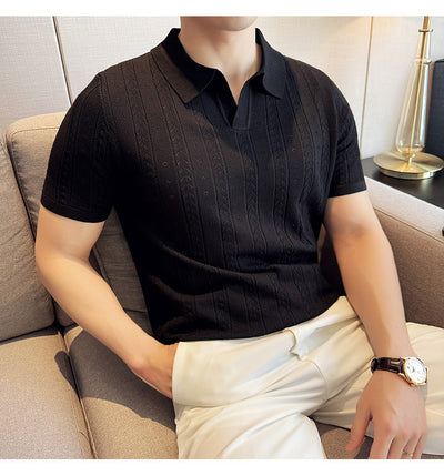 Camiseta Tejida Jacquard a Rayas con Escote en V - Image 7