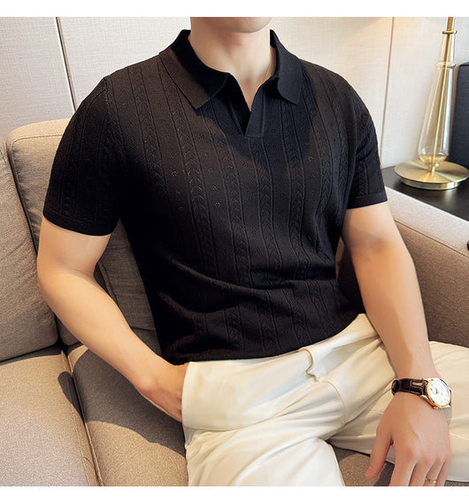 Camiseta Tejida Jacquard a Rayas con Escote en V - Image 7
