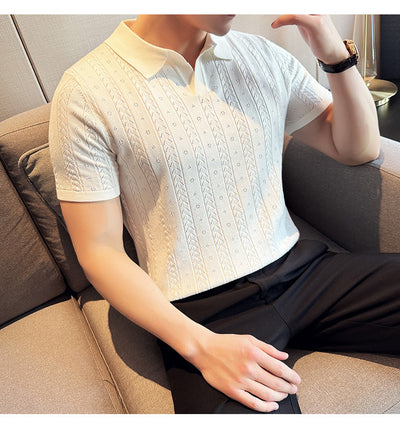 Camiseta Tejida Jacquard a Rayas con Escote en V - Image 8
