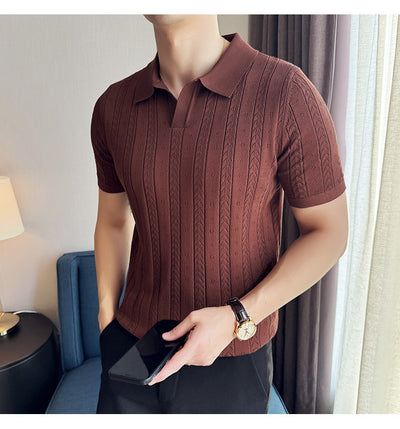 Camiseta Tejida Jacquard a Rayas con Escote en V - Image 9