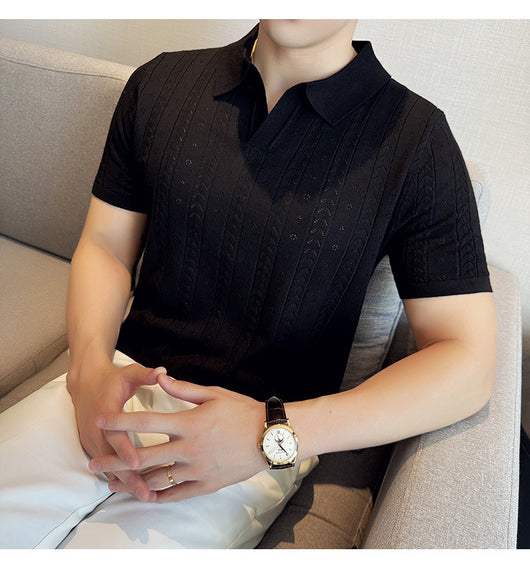 Camiseta Tejida Jacquard a Rayas con Escote en V - Image 10