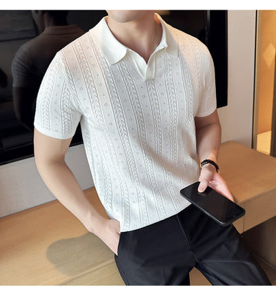 Camiseta Tejida Jacquard a Rayas con Escote en V - Image 12