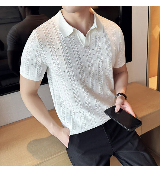 Camiseta Tejida Jacquard a Rayas con Escote en V - Image 12