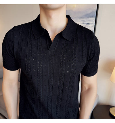 Camiseta Tejida Jacquard a Rayas con Escote en V - Image 13