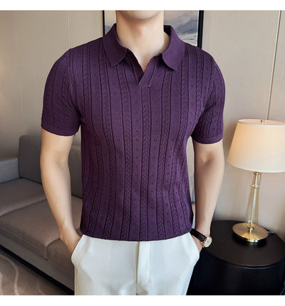 Camiseta Tejida Jacquard a Rayas con Escote en V - Image 15