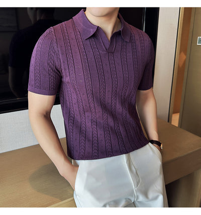 Camiseta Tejida Jacquard a Rayas con Escote en V - Image 16