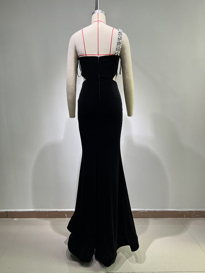 Vestido Asimétrico con Hombro Único y Detalles de Diamantes - Image 25