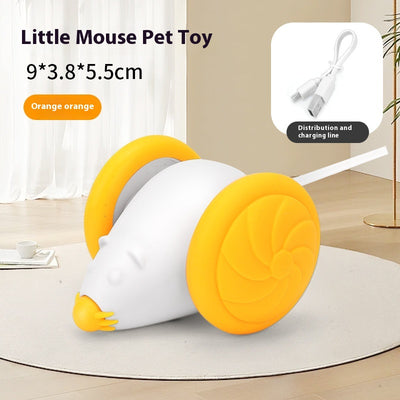Green and purple mouse pet toy with wheels, USB rechargeable and luminous, shown with a white charging cable. - Image 10