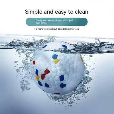 White pet ball dog toy with a textured surface, featuring scattered red, blue, and yellow hexagonal shapes. - Image 28